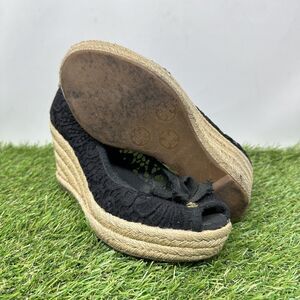 Tory Burch Black Canvas Jackie Bow Espadrille Wedge Pumps Size 8B